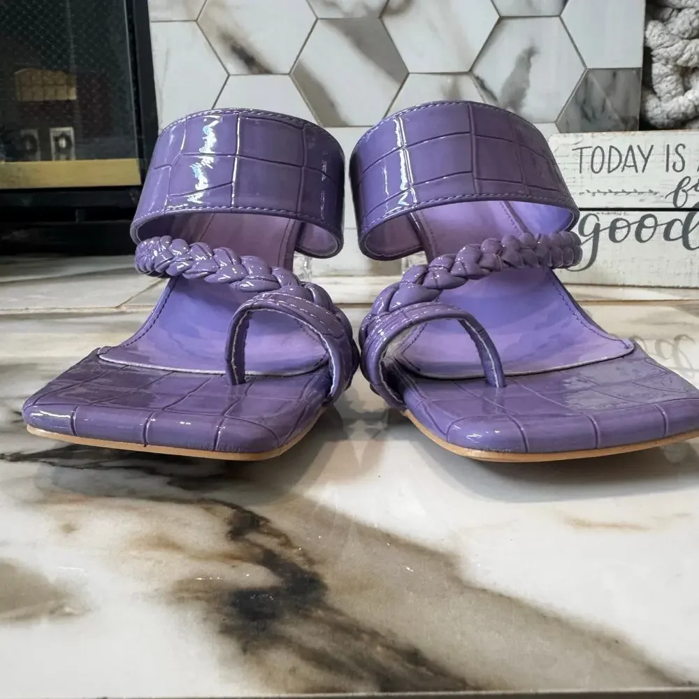 Camssoo Women's Purple Croc Embossed Heels Size 41 Lucite Heel Toe Ring‎ Slip On